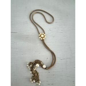 Vintage Hope Chest Faux Pearl Lariat Adjustable Slider Necklace